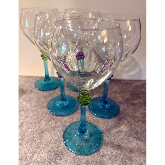 5 Multi Colored Stemmed 7.75" Wine glasses # 2859 - Picture 2 of 7